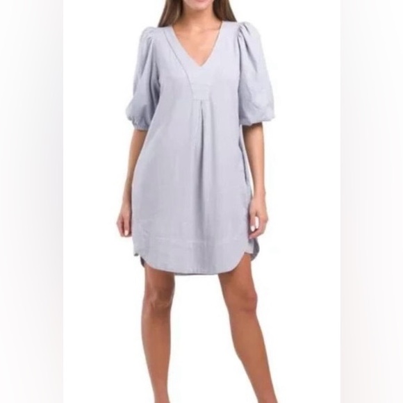 NWOT Cynthia Rowley women’s puff sleeve blue tent v-neck dress, size medium - Picture 8 of 8